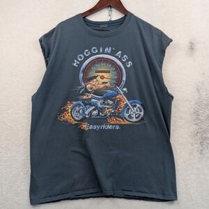 VTG Easyriders Tank Top Men's 2XL Blue Faded Hoggin Ass Biker Motorcycle Y2K
